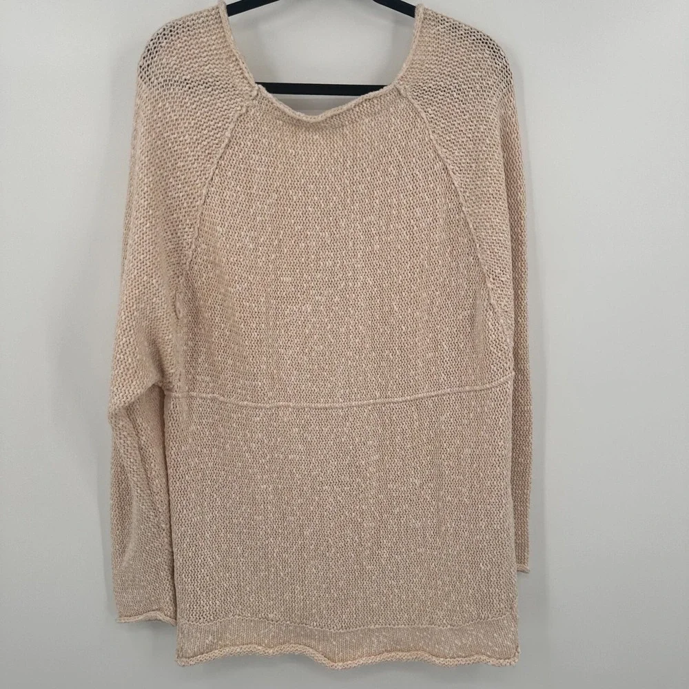 Free People Beige Marled Oversized V-Neck Chunky Knit Sweater Small Slouchy Boho